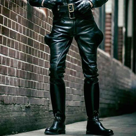 Mens Cowhide Leather Pants Trousers Lederjeans BLUF Pants Lederhosen Breeches