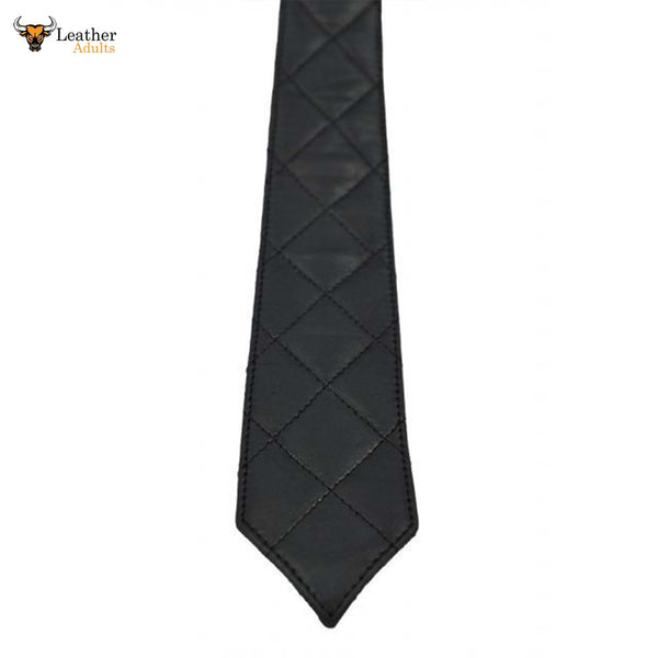 New Men's Genuine 100% Sheep Leather Quilted Tie with black contrast
