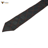 New Men's Genuine 100% Sheep Leather Quilted Tie with red contrast