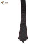 New Men's Genuine 100% Sheep Leather Quilted Tie with red contrast