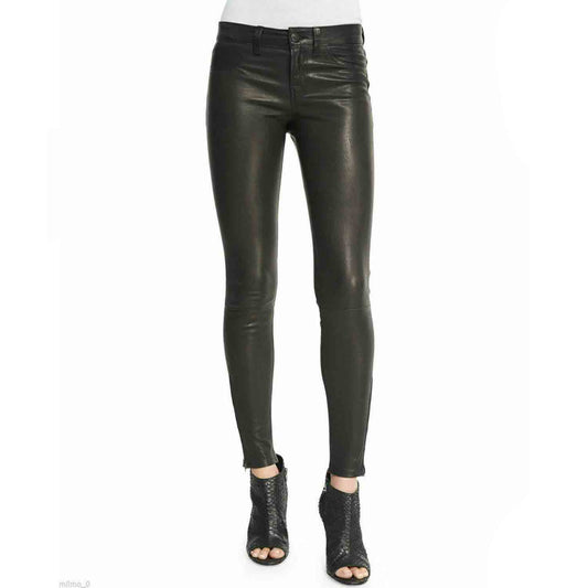 New Women's Genuine Sheepskin Leather Pant Slim Fit Black Skinny Trousers
