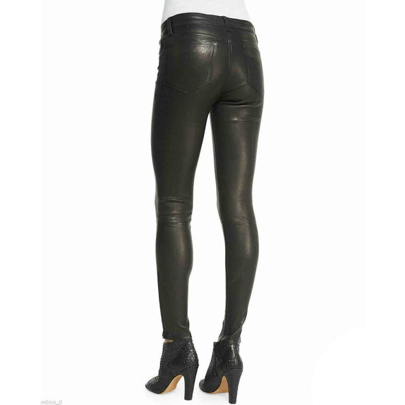 New Women's Genuine Sheepskin Leather Pant Slim Fit Black Skinny Trousers