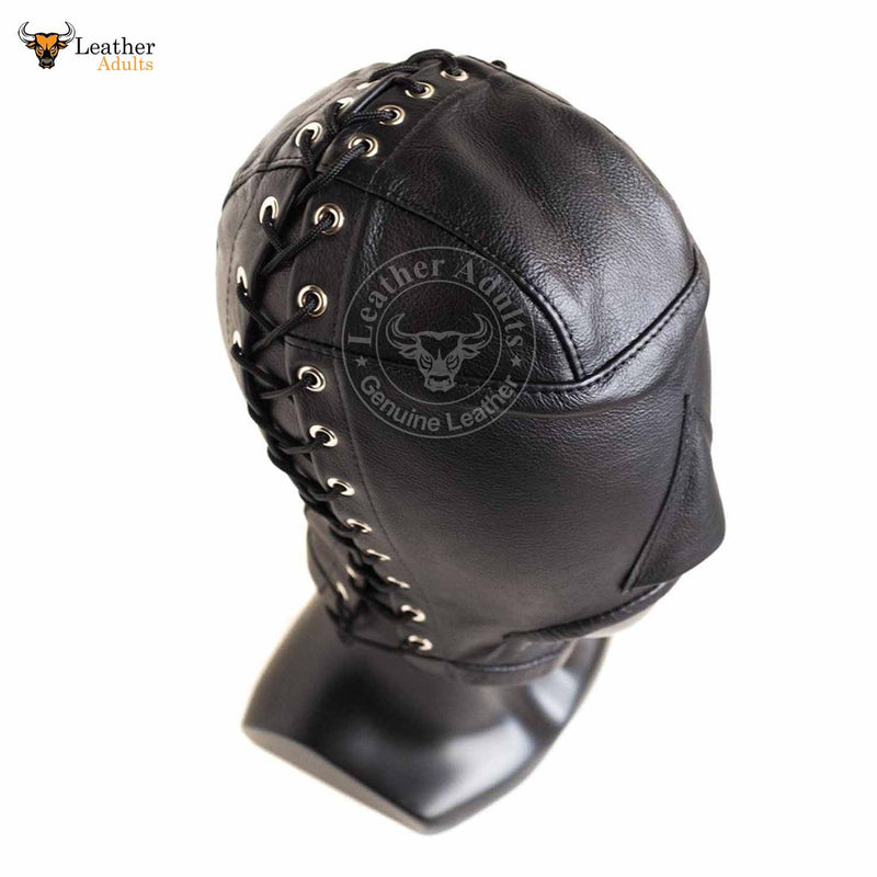 Open Mouth Leather Bondage Hood BDSM Black Soft Leather Bondage Mask