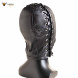 Open Mouth Leather Bondage Hood BDSM Black Soft Leather Bondage Mask