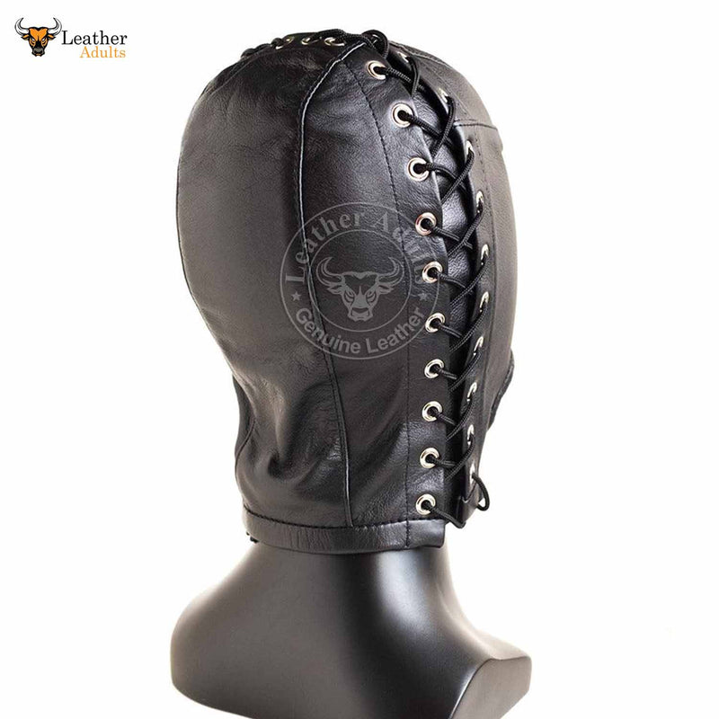 Open Mouth Leather Bondage Hood BDSM Black Soft Leather Bondage Mask
