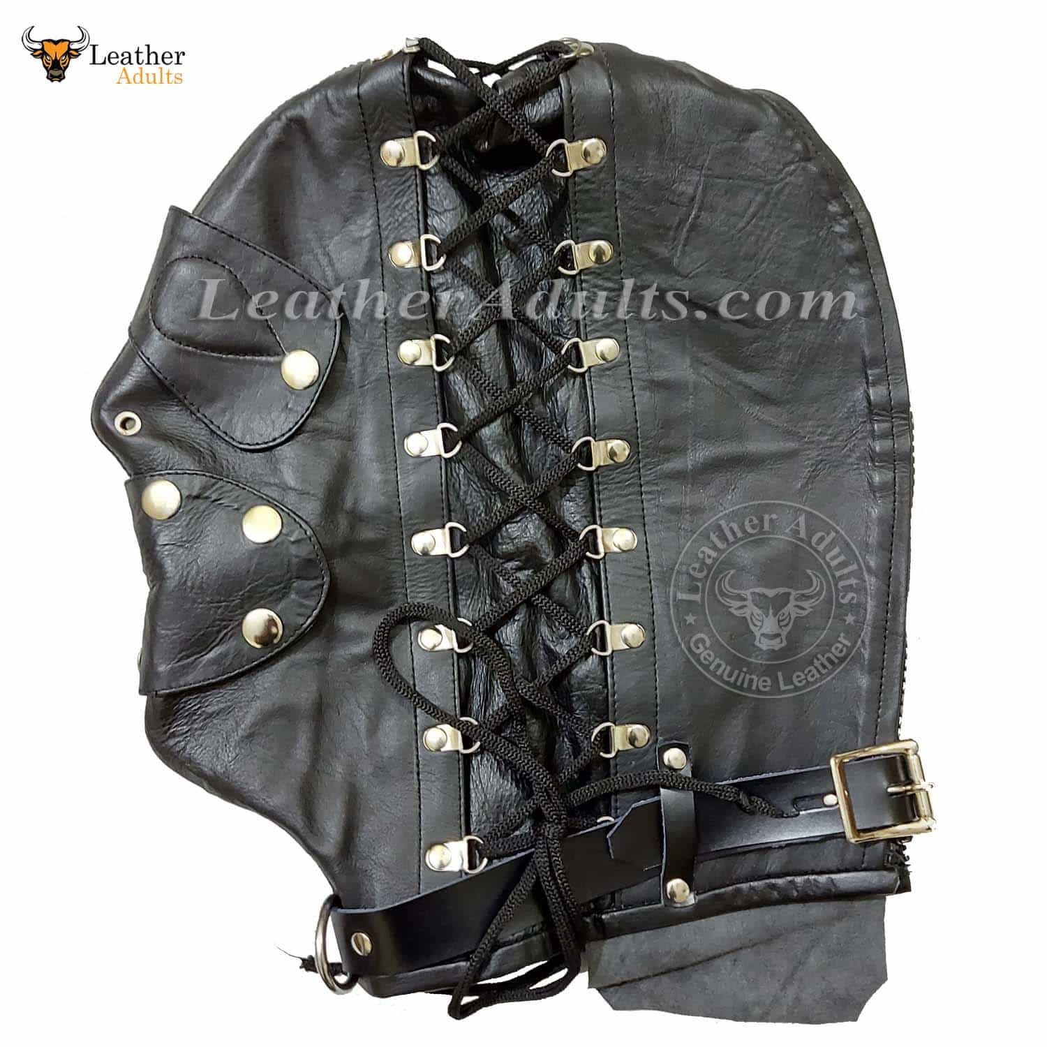 Real Leather Bondage Universal Mask BDSM Adjustable Leather Hood
