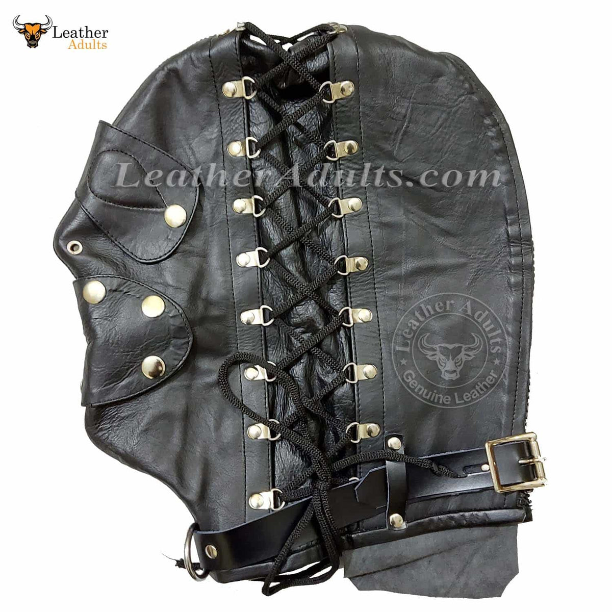Real Leather Bondage Universal Mask BDSM Adjustable Leather Hood
