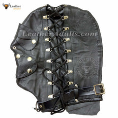 Real Leather Bondage Universal Mask BDSM Adjustable Leather Hood
