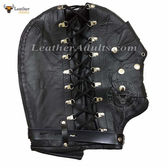 Real Leather Bondage Universal Mask BDSM Adjustable Leather Hood