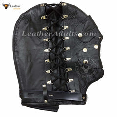 Real Leather Bondage Universal Mask BDSM Adjustable Leather Hood