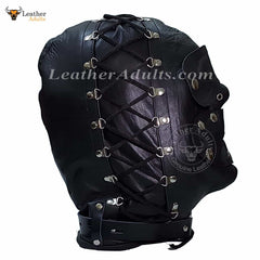 Real Leather Bondage Universal Mask BDSM Adjustable Leather Hood