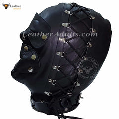 Real Leather Bondage Universal Mask BDSM Adjustable Leather Hood