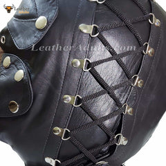 Real Leather Bondage Universal Mask BDSM Adjustable Leather Hood