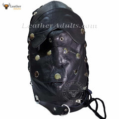 Real Leather Bondage Universal Mask BDSM Adjustable Leather Hood