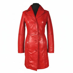 Womens Red Beautiful LAMBS LEATHER Ladies Steampunk GOTH Style Trench Coat T16