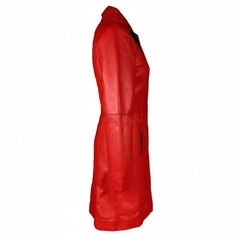 Womens Red Beautiful LAMBS LEATHER Ladies Steampunk GOTH Style Trench Coat T16