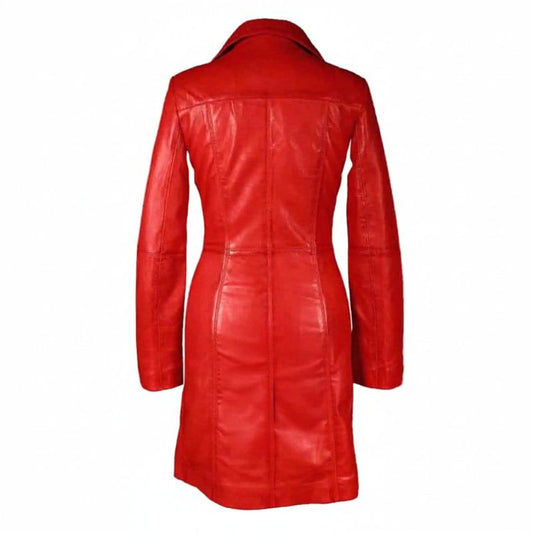 Womens Red Beautiful LAMBS LEATHER Ladies Steampunk GOTH Style Trench Coat T16