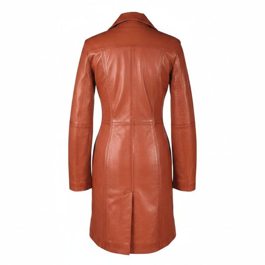 Womens Brown Beautiful LAMBS LEATHER Ladies Steampunk GOTH Style Trench Coat T16