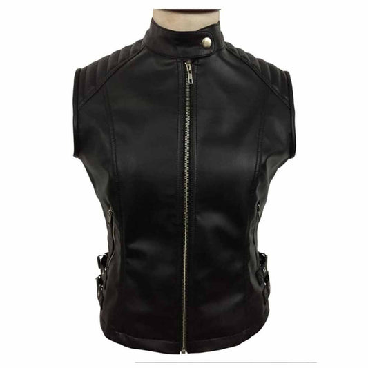 Sexy Women's Ladies Real BLACK SHEEP LAMB Leather Bikers Waistcoat Vest