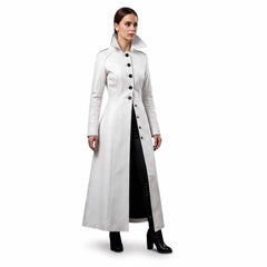 White Gothic Long Trench Coat - Victorian Steampunk High Collar Duster | US UK CA AU