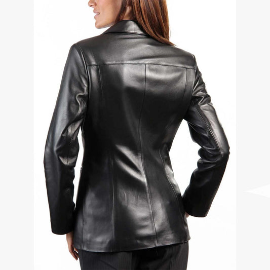 Women's Black Genuine Lambskin Real Leather Blazer Coat Jacket Slim Fit Coat