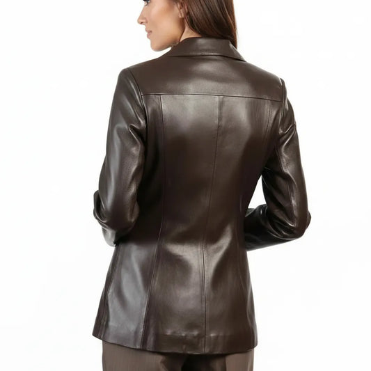 Women's Brown Genuine Lambskin Real Leather Blazer Coat Jacket Slim Fit Coat