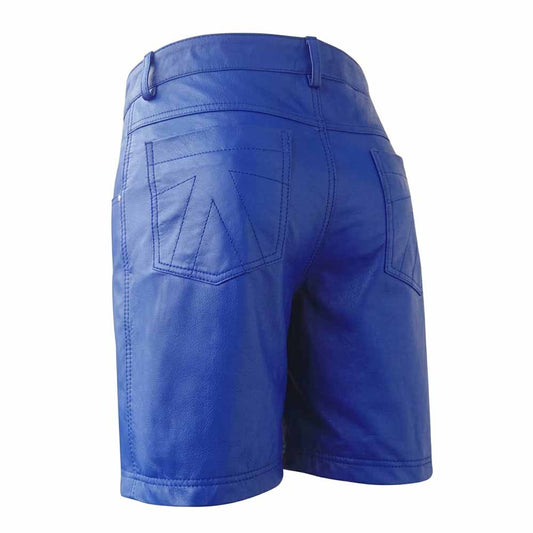 Womens 100% GENUINE BLUE LEATHER BERMUDA SHORTS with Five Pockets