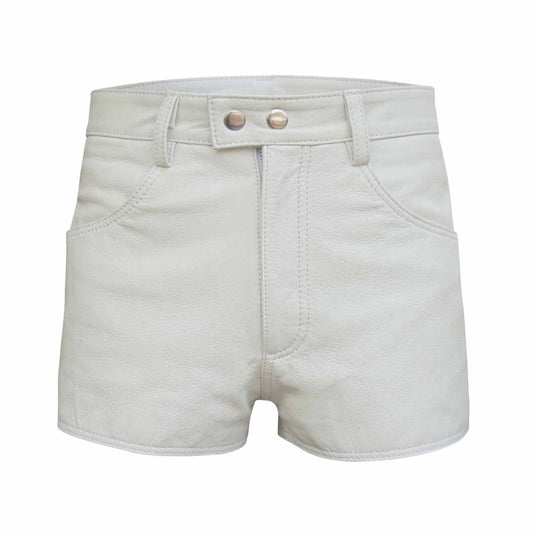 Womens 100% Genuine Leather Sexy White Shorts With Two Pockets
