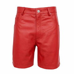 Womens 100% GENUINE RED LEATHER BERMUDA SHORTS with Five Pockets