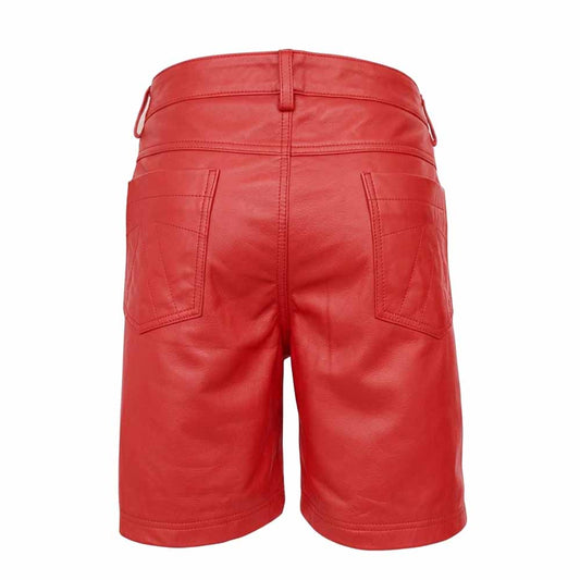 Womens 100% GENUINE RED LEATHER BERMUDA SHORTS with Five Pockets