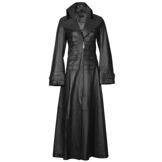 Womens Beautiful and Sexy Lambs Leather Ladies Steampunk Goth Trench Coat