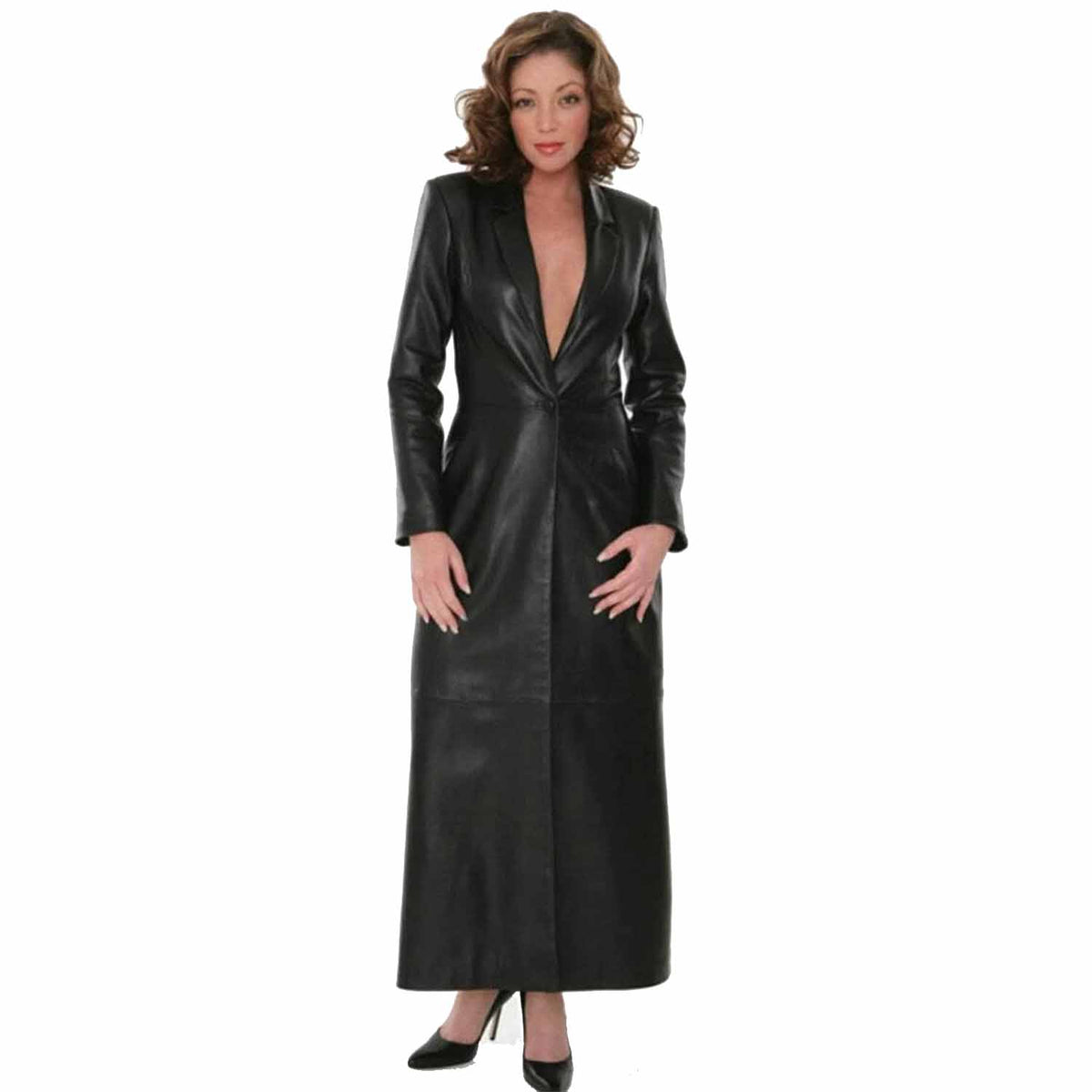 Womens Handmade Beautiful Real Lambskin Leather Steampunk Goth Trench Coat