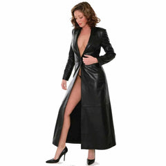 Womens Handmade Beautiful Real Lambskin Leather Steampunk Goth Trench Coat