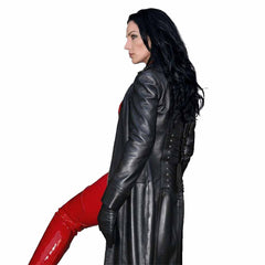 Womens Real Nappa Leather Long Black Dress Gown Suit Gothic Trench Coat