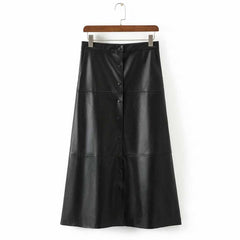 Womens Real Lambskin Leather Black Long Maxi Skirt Vintage Button Pocket Maxi Skirt