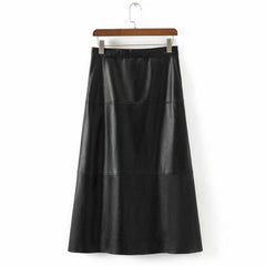 Womens Real Lambskin Leather Black Long Maxi Skirt Vintage Button Pocket Maxi Skirt