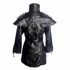 LADIES BLACK REAL SHEEP LEATHER STEAMPUNK GOTHIC COAT T25