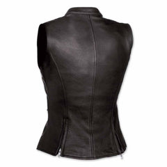 Ladies Soft Black Leather Bikers Waistcoat Vest