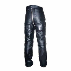 Mens Black Cowhide Leather Locking Bondage Chastity Jeans With Rear Zip CJ