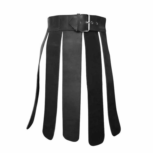 Mens Black Real Leather Kilt Gladiator Costume LARP Kilts