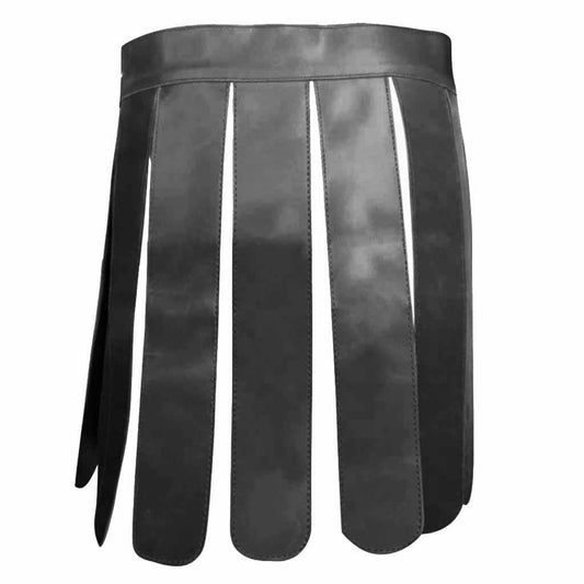 Mens Black Real Leather Kilt Gladiator Costume LARP Kilts