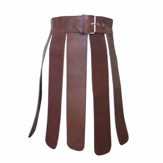 Mens Brown Real Leather Kilt Gladiator Costume LARP Kilts
