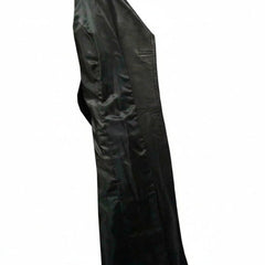 Womens Ladies Real Lambskin Leather Long Black Leather Gothic Trench Coat Dress Gown Suit