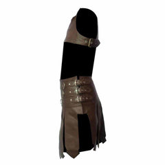 Mens Brown Leather Roman Gladiator Kilt Set - K3