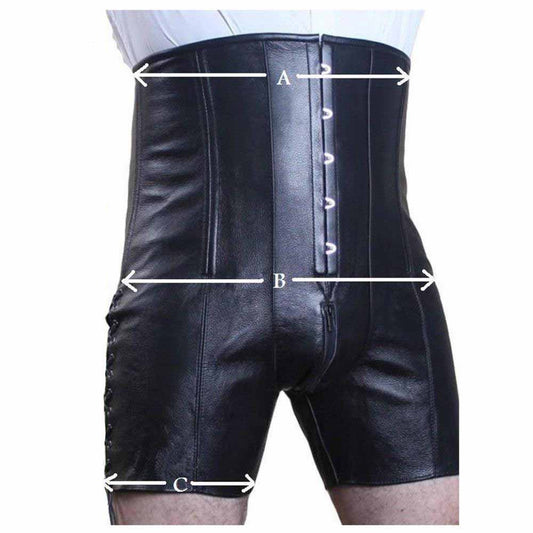 Men's Leather Corset Shorts with High Waist And Steel Boning