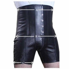 Men's Leather Corset Shorts with High Waist And Steel Boning