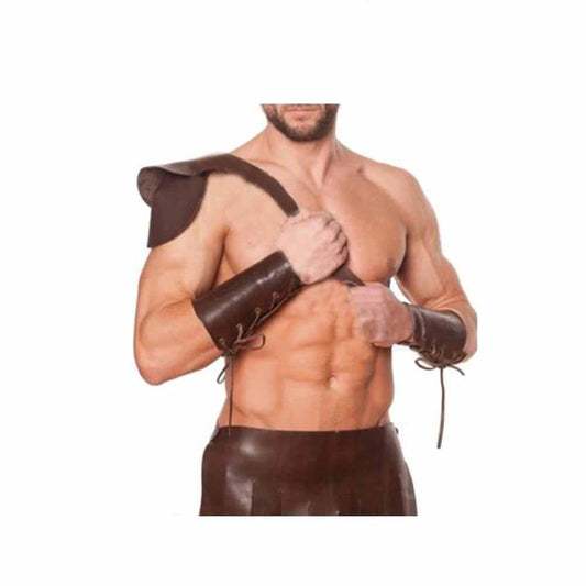Leather Brown Roman Gladiator Kilt Set with Gauntlets LARP Most Sizes