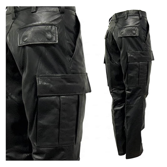 Men's Real Leather Cargo Jeans Heavy Duty Trousers MOST SIZES AVAILABLE