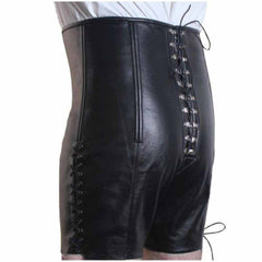 Men's Leather Corset Shorts with High Waist And Steel Boning