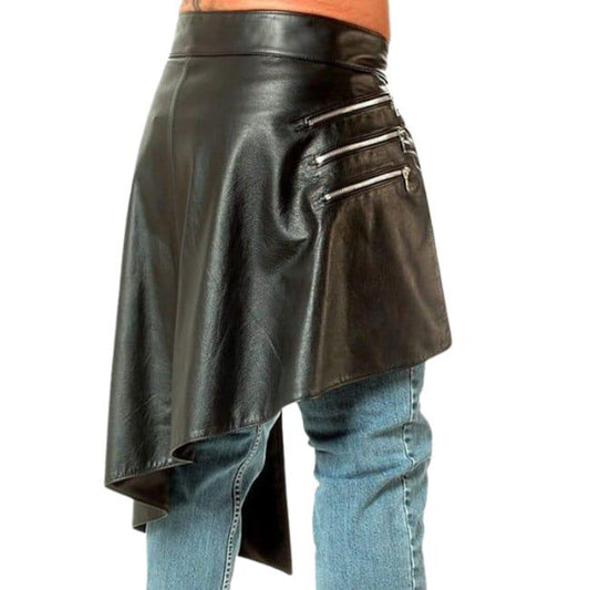 Handmade Men Real Black Cowhide LEATHER Gladiator Kilt Sexy Traditional Costume Clubwear LARP